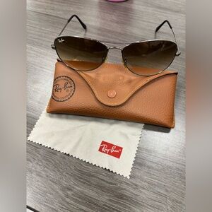 RAY-BAN Aviator Sunglasses - Brown Case, Brown Lenses, Silver Frames